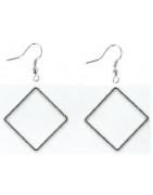Anneaux fermés carré 35 mm argent  + crochets de boucles d'oreilles