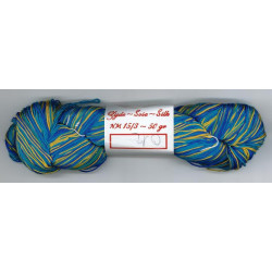 Soie Streng 012 Vert Bleu Jaune NM15/3 - 50 gr  écheveau de 250m